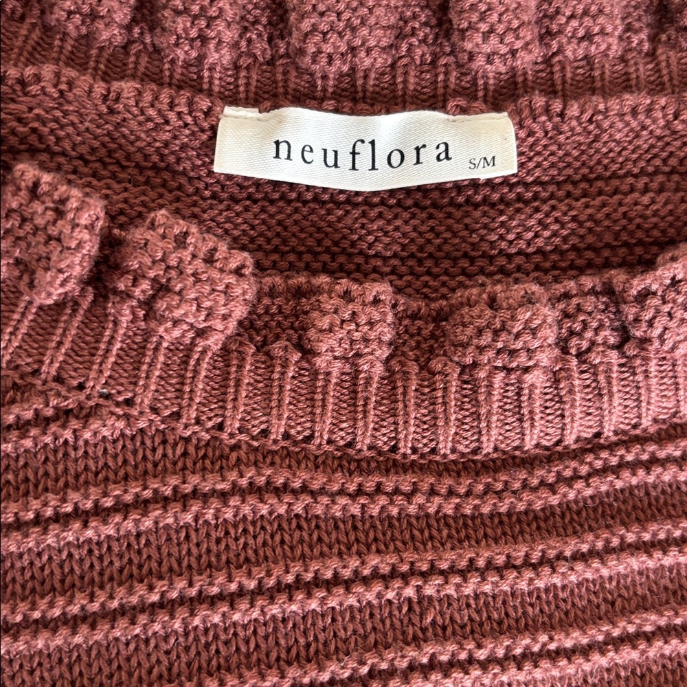 Ribbed Ruffle Neck Sweater - Rust - Picture 2 of 6